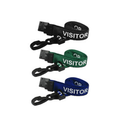 Pre-Printed Visitor Lanyards with Plastic J Clip (Pack of 100)